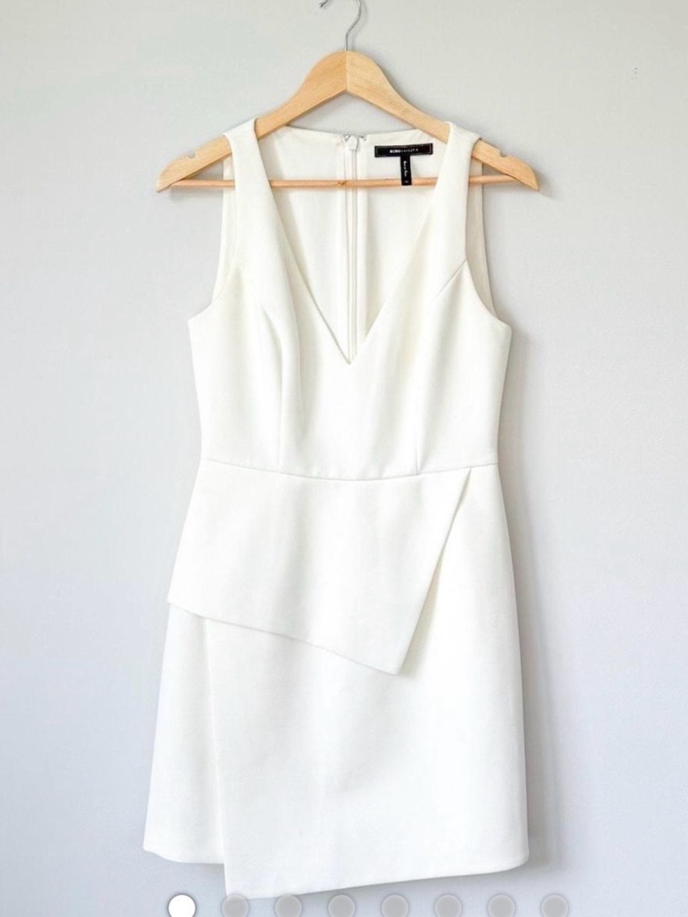 BCBGMaxAzria White V-Neck Asymmetric Peplum Mini Dress